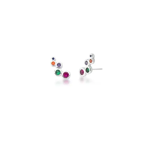 BRINCO EAR CUFF COM CRISTAIS COLORIDOS PRATA LISA