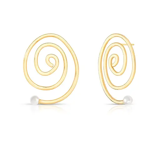 BRINCO CURVO E VAZADO EM ESPIRAL COM PÉROLA SHELL