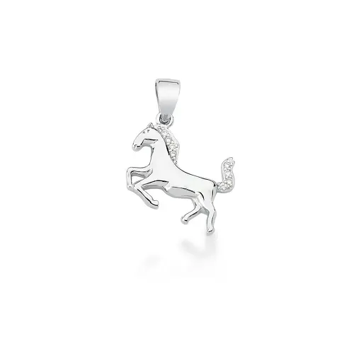 PINGENTE DE CAVALO COM ZIRCÔNIAS BRANCAS PRATA RODINADA