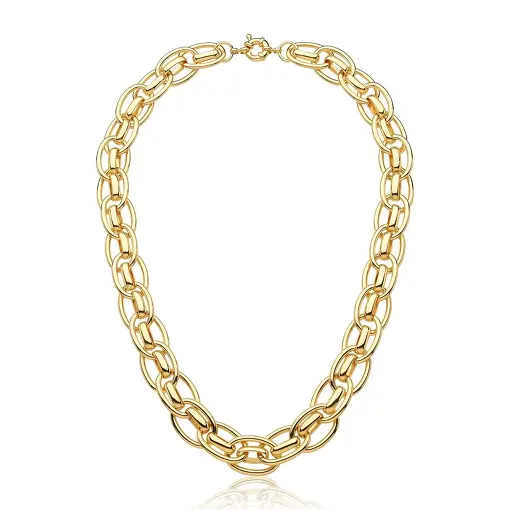 CORRENTE COM ELOS OVAIS LISOS E INTERCALADOS BANHADA A OURO