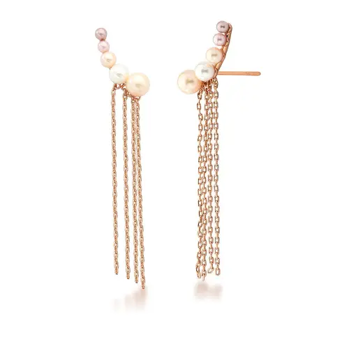 BRINCO EAR CUFF COM PÉROLAS SHELL E FRANJA BANHADO A OURO ROSÊ