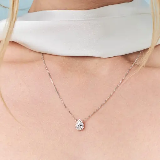COLAR COM CRISTAL DE GOTA E ZIRCÔNIAS PRATA RODINADA