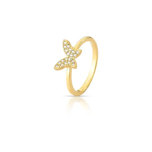 ANEL DE BORBOLETA CRAVEJADO COM ZIRCÔNIA BANHADO A OURO