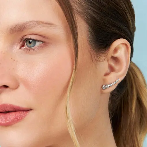 BRINCO EAR CUFF COM CRISTAIS REDONDOS PRATA RODINADA