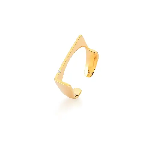 ANEL REGULÁVEL LETRA "L" LISO COM ZIRCÔNIA BRANCA BANHADO A OURO