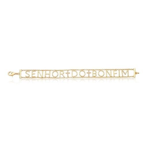 PULSEIRA COM ESCRITA "SENHOR DO BONFIM" BANHADA A OURO