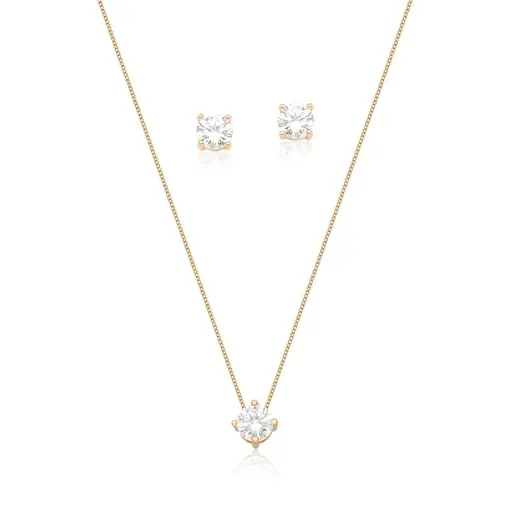 CONJUNTO BRINCO E CORRENTE COM PINGENTE BANHADO A OURO