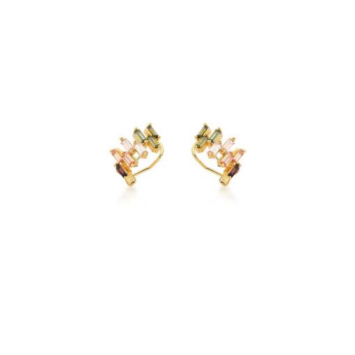 PIERCING DE ORELHA E CRISTAIS BAGUETES BANHADO A OURO