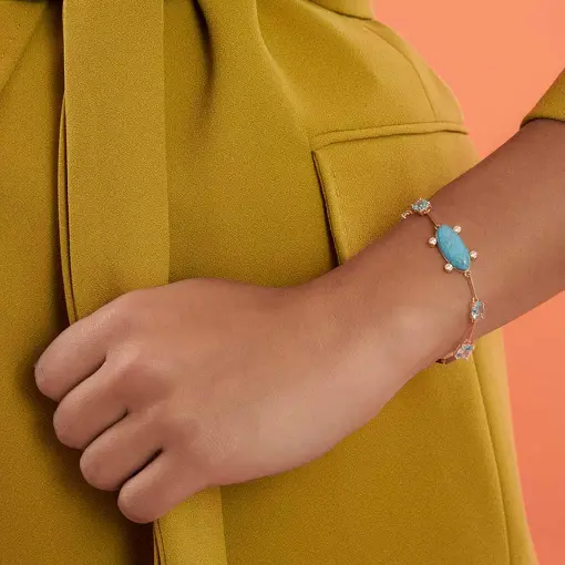 PULSEIRA COM PINGENTE DE PEDRA RECONSTITUÍDA E CRISTAIS