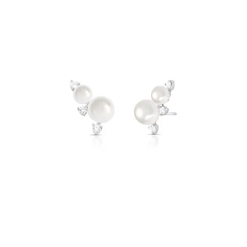 BRINCO EAR CUFF DE PÉROLA ÁGUA DOCE E CRISTAIS PRATA RODINADA