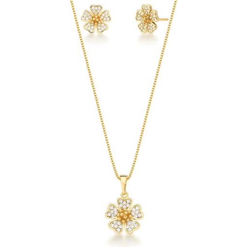 CONJUNTO COLAR E BRINCO DE FLOR BANHADO A OURO