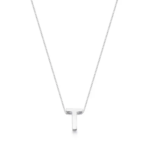 COLAR COM PINGENTE LISO LETRA "T" PRATA LISA