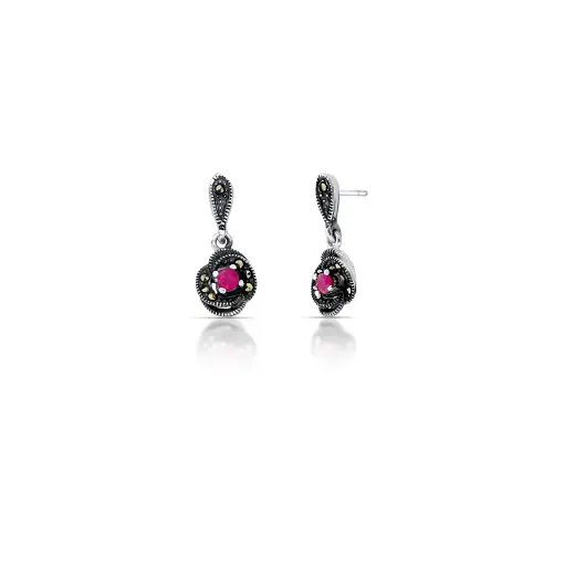 BRINCO DE FLOR COM CRISTAL E ZIRCÔNIA EM PRATA ENVELHECIDA