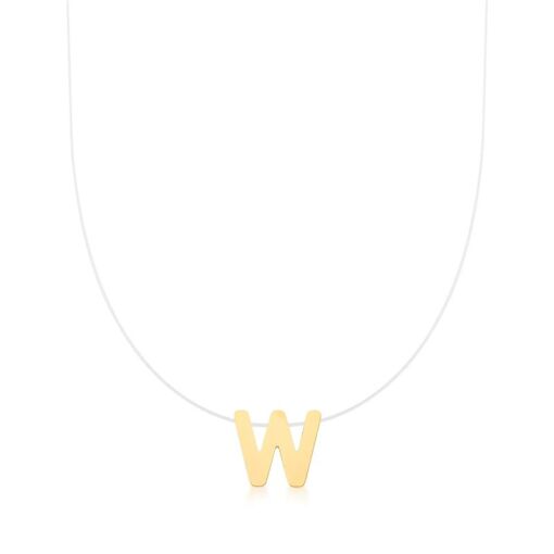 CORRENTE SILICONE COM PINGENTE LETRA "W" LISO BANHADA A OURO