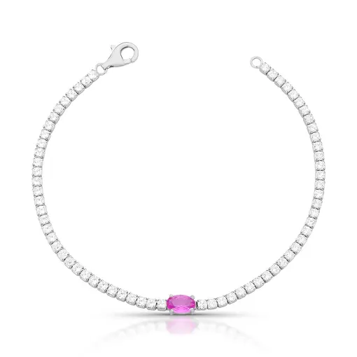 PULSEIRA RIVIERA COM CRISTAIS REDONDOS E OVAL PRATA RODINADA