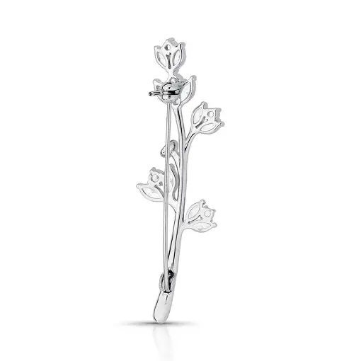 BROCHE DE FLOR COM CRISTAL E PÉROLA SHELL BANHADO A RÓDIO