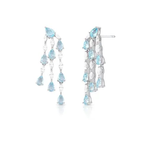 BRINCO PÊNDULO COM CRISTAIS DE GOTA E NAVETE