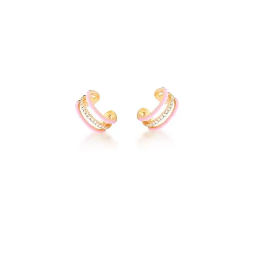 PIERCING DE ORELHA TRÊS FILEIRAS ESMALTADO ROSA BANHADO A OURO