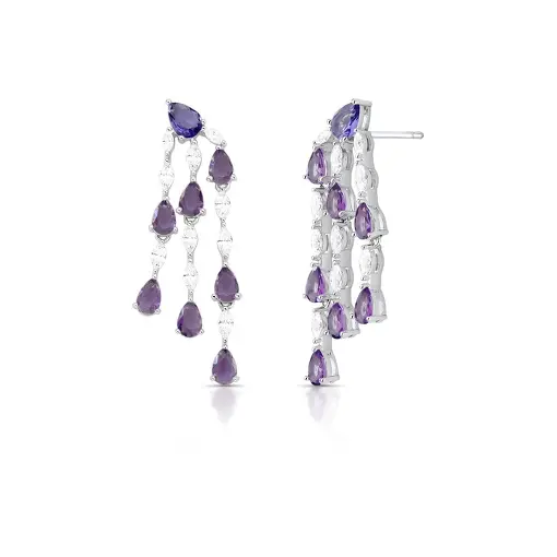 BRINCO PÊNDULO COM CRISTAIS DE GOTA E NAVETE