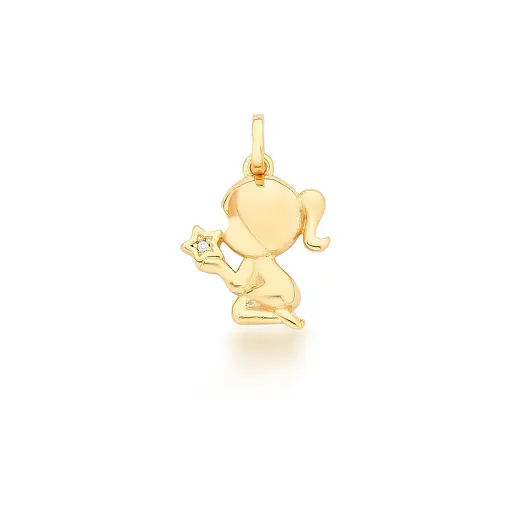 PINGENTE MENINA LISO E ESTRELA  BANHADO A OURO