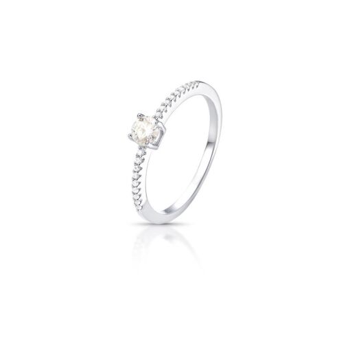 ANEL PEDRA REDONDA MOISSANITE 4MM PRATA RODINADA