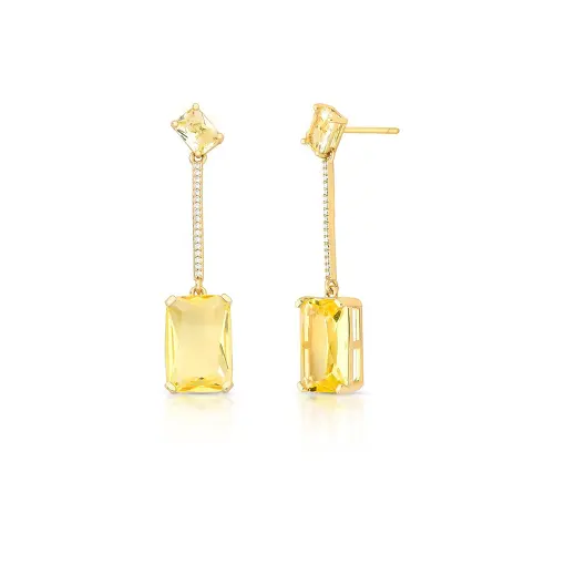 BRINCO PÊNDULO COM CRISTAIS RETANGULARES E ZIRCÔNIAS