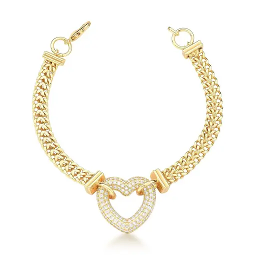 PULSEIRA COM PINGENTE DE CORAÇÃO CRAVEJADO BANHADO A OURO
