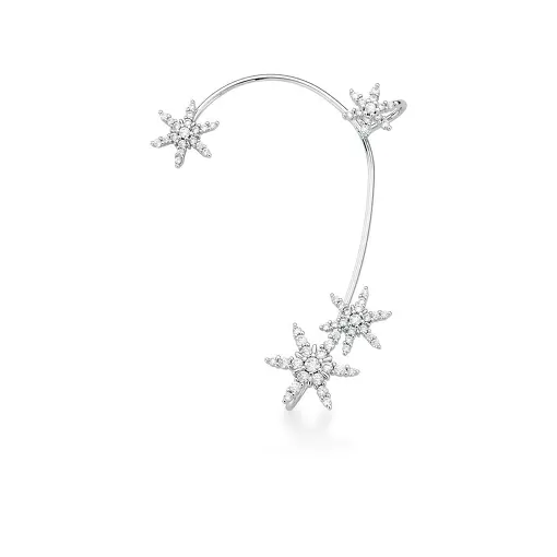 PIERCING DE ORELHA UNITÁRIO COM ESTRELAS BRANCO BANHADA A RÓDIO
