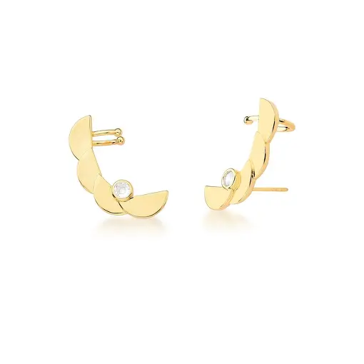 BRINCO EAR CUFF COM ESCAMAS E CRISTAL BANHADO A OURO
