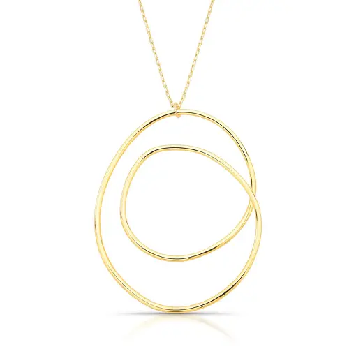 COLAR COM PINGENTE OVAL VAZADO BANHADO A OURO