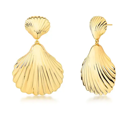 BRINCO PÊNDULO CONCHA LISO BANHADO A OURO