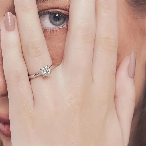 ANEL SOLITÁRIO PEDRA MOISSANITE 6.5MM PRATA RODINADA