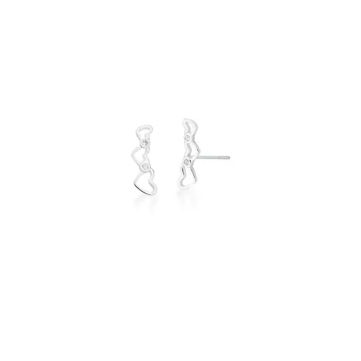 BRINCO EAR CUFF COM CORAÇÕES VAZADOS E ZIRCÔNIAS PRATA LISA