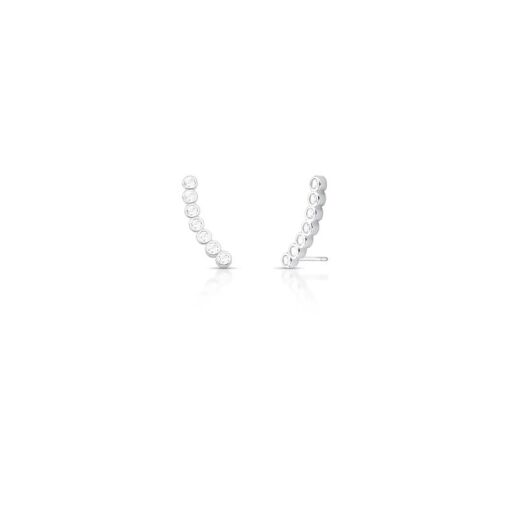 BRINCO EAR CUFF CURVO COM CRISTAL REDONDO EM PRATA LISA