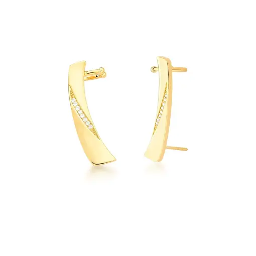 BRINCO EAR CUFF RETANGULAR FILEIRA COM ZIRCÔNIAS BANHADO A OURO