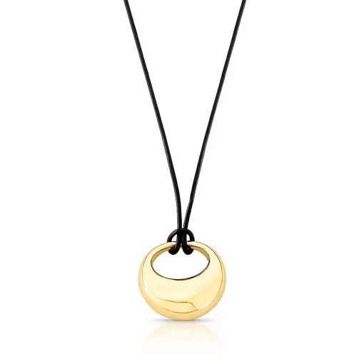 COLAR REGULÁVEL EM COURINO COM PINGENTE LISO E VAZADO