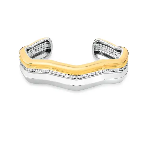 BRACELETE GEOMÉTRICO COM ABERTURA E ZIRCÔNIA DOIS TONS