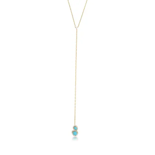 COLAR COM GRAVATA E CRISTAIS CABOCHÃO AZUL BANHADO A OURO