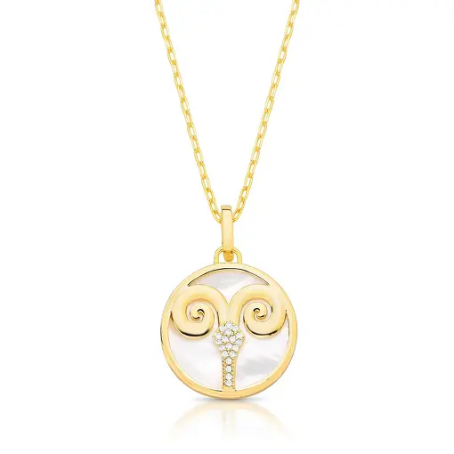 COLAR COM PINGENTE SIGNO ÁRIES EM MADREPÉROLA E ZIRCÔNIA