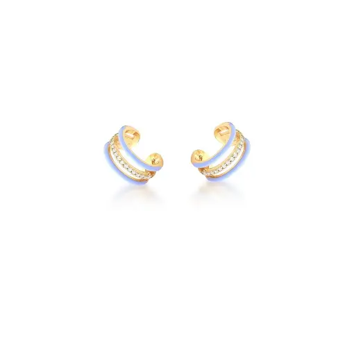 PIERCING DE ORELHA TRÊS FILEIRAS ESMALTADO AZUL BANHADO A OURO