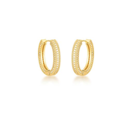 ARGOLA OVAL CRAVEJADA DE ZIRCÔNIAS BANHADA A OURO