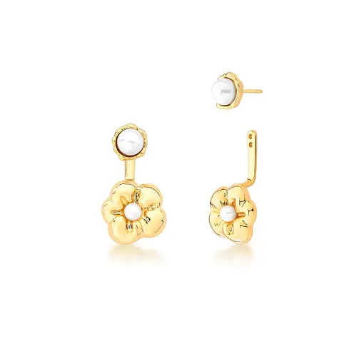 BRINCO EAR JACKET DE FLOR TRABALHADA COM PÉROLA SHELL