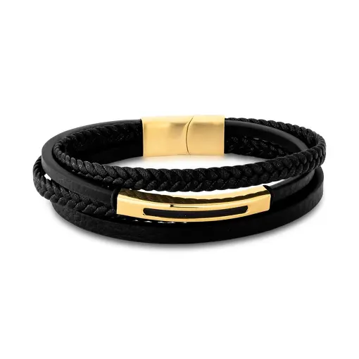 PULSEIRA EM COURO LEGÍTIMO QUATRO VOLTAS COM PLACA EM AÇO