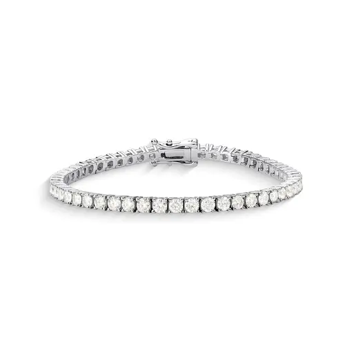 PULSEIRA RIVIERA COM PEDRAS MOISSANITES 3MM PRATA RODINADA