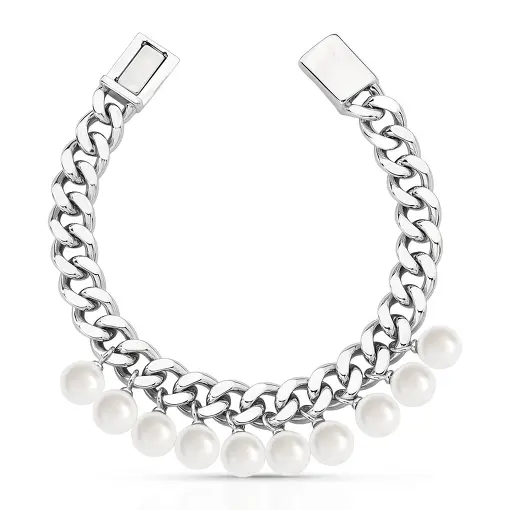 PULSEIRA COM PÉROLAS SHELL EM MALHA GROUMET E FECHO IMÃ