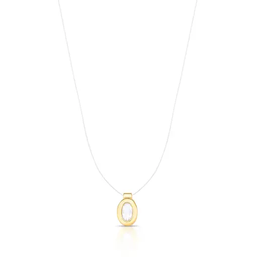 COLAR COM PINGENTE DE CRISTAL OVAL COM FIO DE NYLON