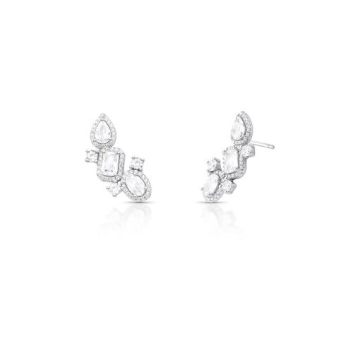 BRINCO EAR CUFF COM CRISTAIS E ZIRCÔNIAS PRATA RODINADA