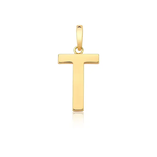 PINGENTE LETRA "T" LISO COM FECHO BANHADO A OURO