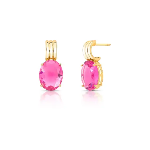 BRINCO EM TRÊS FILEIRAS LISAS E CURVAS COM CRISTAL OVAL