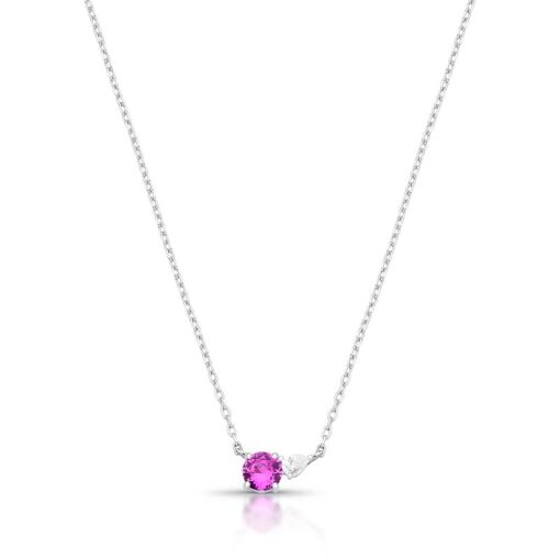 COLAR COM PINGENTE EM CRISTAL DE GOTA E REDONDO PRATA RODINADA